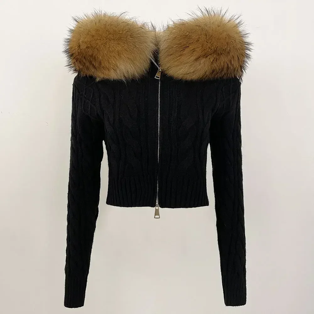 Sweater Jacket Cardigan for Women Cardigan Coat Knit Outerwears Autumn Winter 2024 Real Fur Knitwear Coat Fashion Fur Jacket