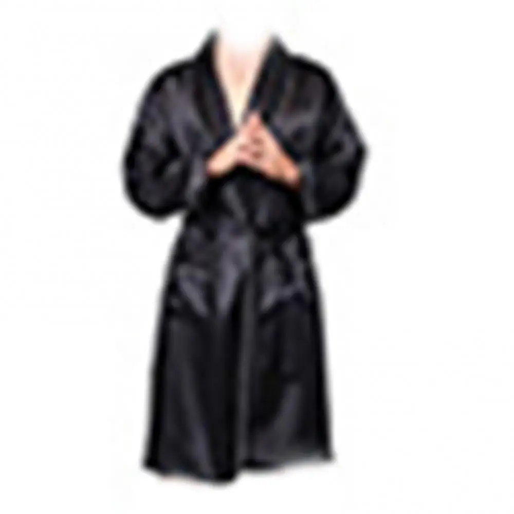 Sleepwear Pockets Belt Men Summer Imitation Silk with Waist Bath Robe Home Gown Sleepwear