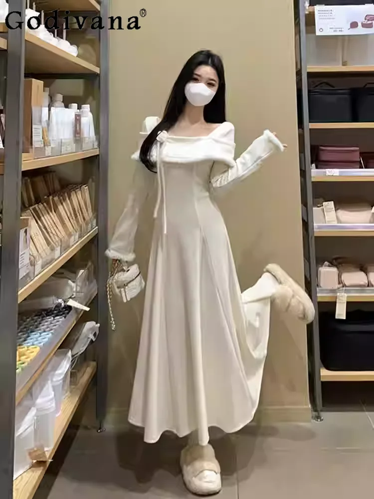 

Women Winter Large Size Temperament French Unique Long Sleeve Dress Fashion High Waist A-line Versatile Elegant Banquet Dresses