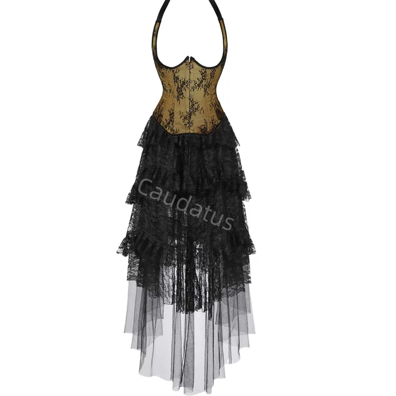 

Корсетное платье-костюм с длинной юбкой, комплект с кружевным бюстье, костюм для вечеринки, нижнее белье, корректирующее белье, женский наряд больших размеров, готический стиль, Хэллоуин