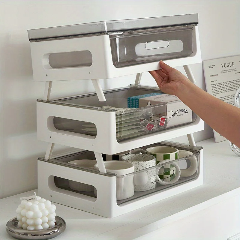 A Multi-drawer Coffee Station Organizer, Storage Rack, Cup and Snack Holder with Tea Bag Compartments, Beverage Station