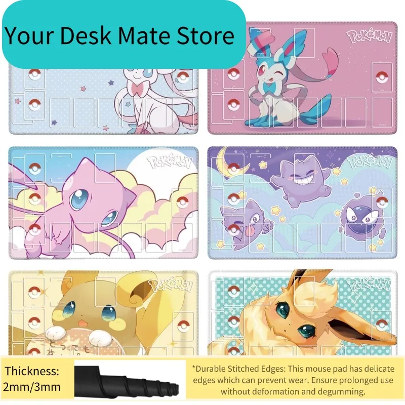 

Игровой коврик PTCG Pokemon Mew Cute Chibi Mew Pokemon, водонепроницаемый, с прошитыми краями, для стола