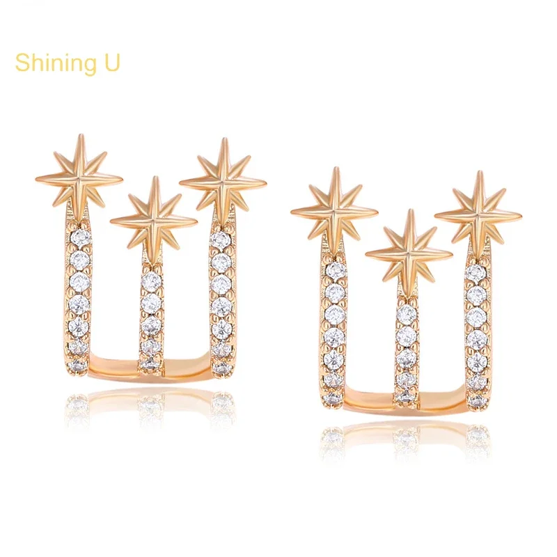 Shining U Eight-pointed Star Earrings for Women Plated in 18K Gold Color Fashion Jewelry Gift