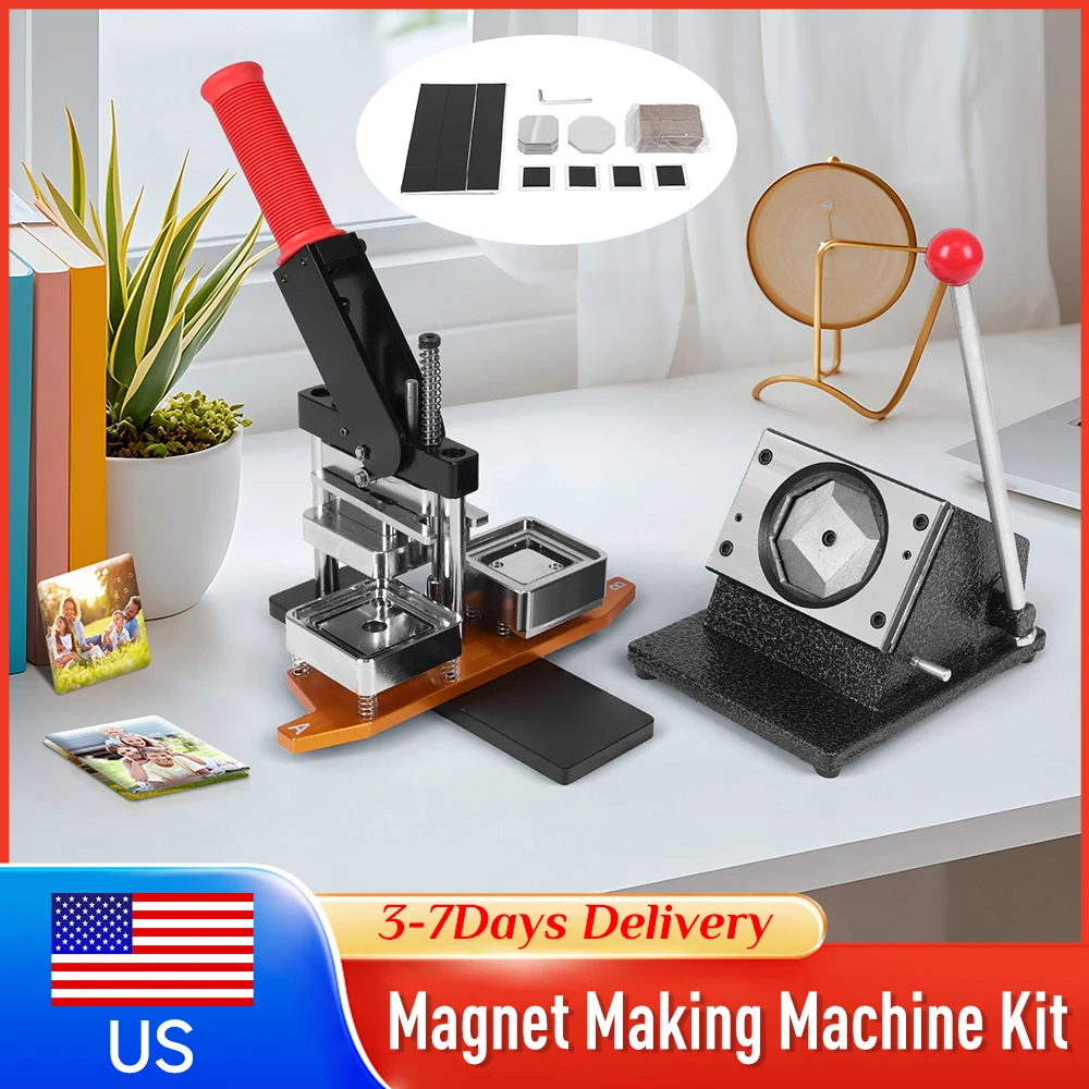 

DIY Fridge Magnets Machine Square W/100 Set Making Supplies Paper Cutter Photo Magnet Badge Press Kit for Crafting Home Business