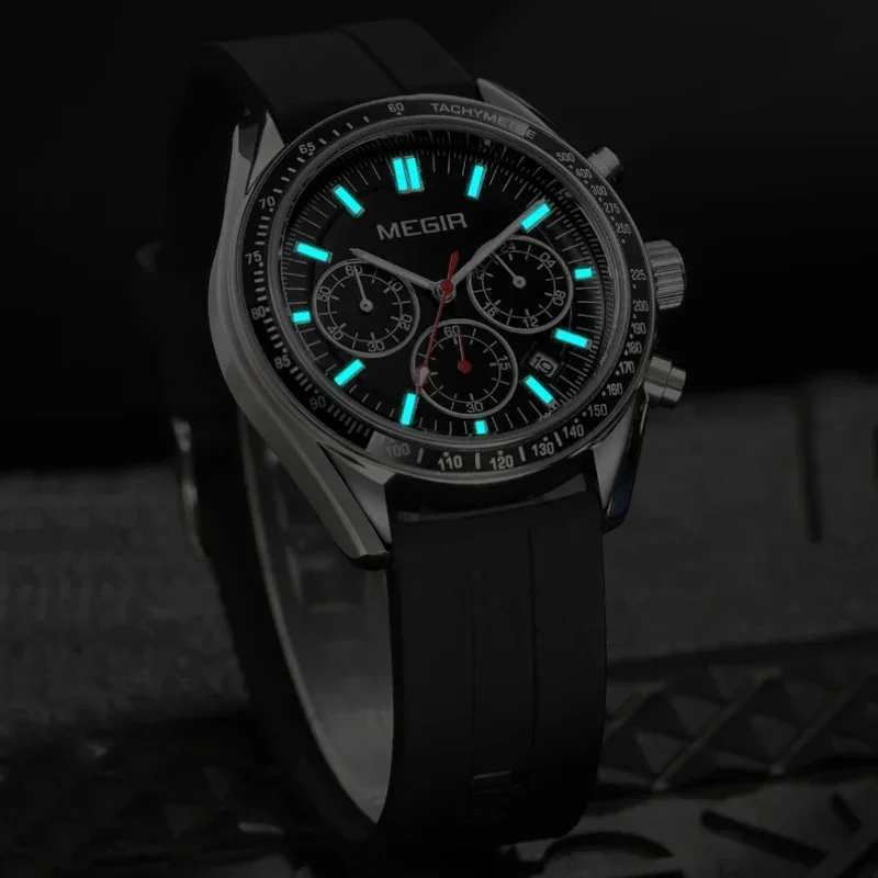 MEGIR Fashion Chronograph Men Watches Top Brand Watch Male Waterproof Silicone Band Quartz Sports Wristwatch Timepieces Clock