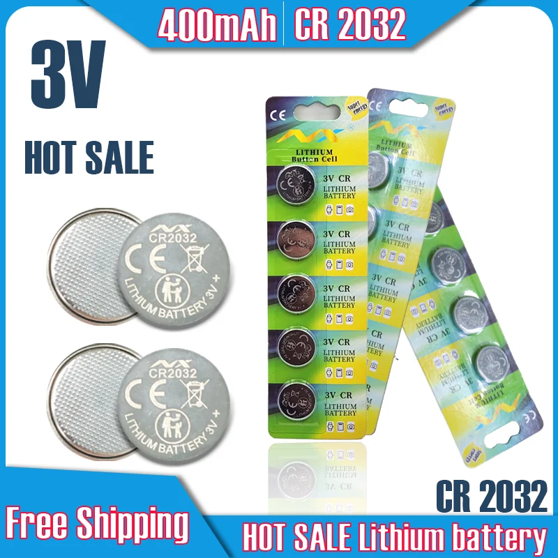 Nueva Batería de Litio CR2032 de 3V, Batería de Botón CR2032 con Capacidad de 400mAh, Batería de Moneda para Reloj, Calculadora, Juguete, Coche RC