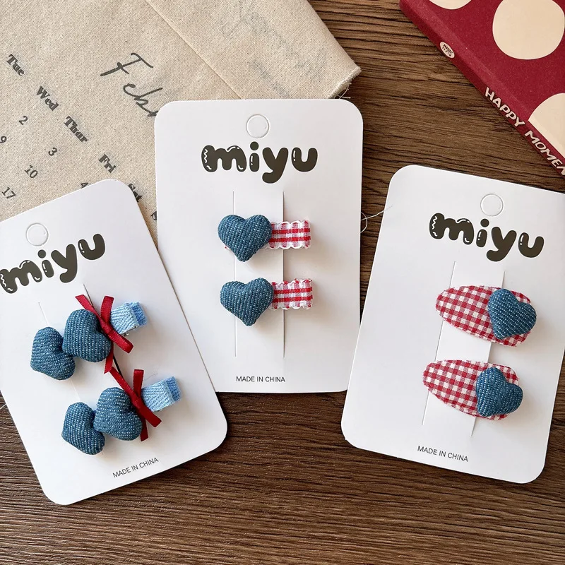 

Красная джинсовая заколка-зажим в клетку для девочек, новая корейская милая и универсальная заколка для челки