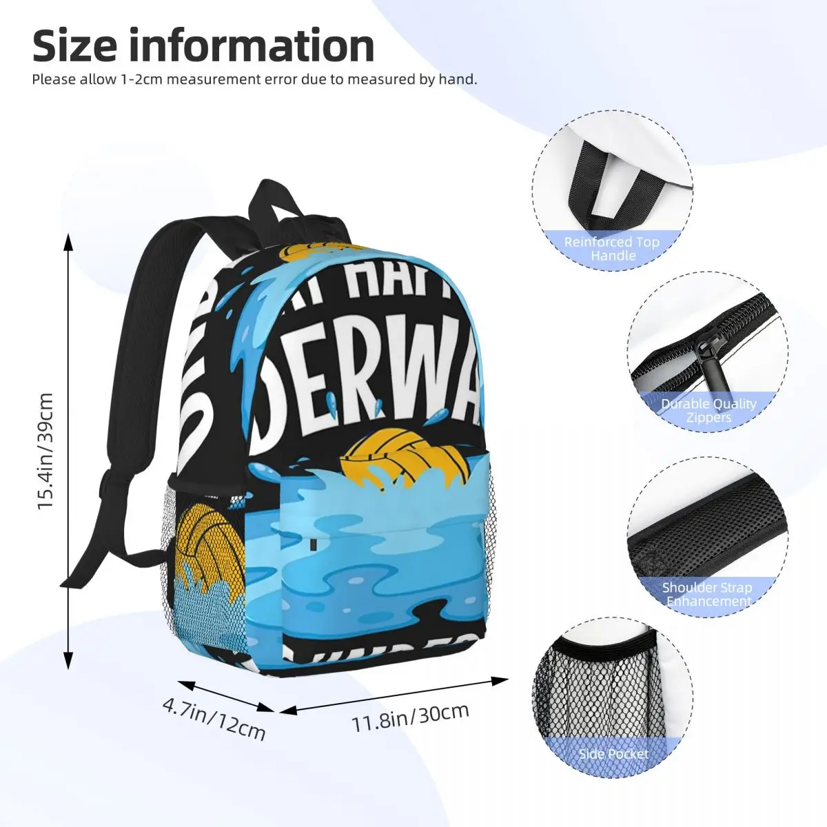 Water Polo What Happens Underwater Stays Underwater Backpacks Bookbag Fashion Students School Bags Travel Rucksack Shoulder Bag