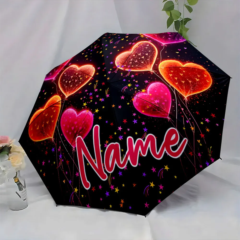 Custom Name Heart Design Umbrella with Personalized Name Print Print 8 Iron Ribs Folding Umbrella Auto-Open Fashion Sunshade