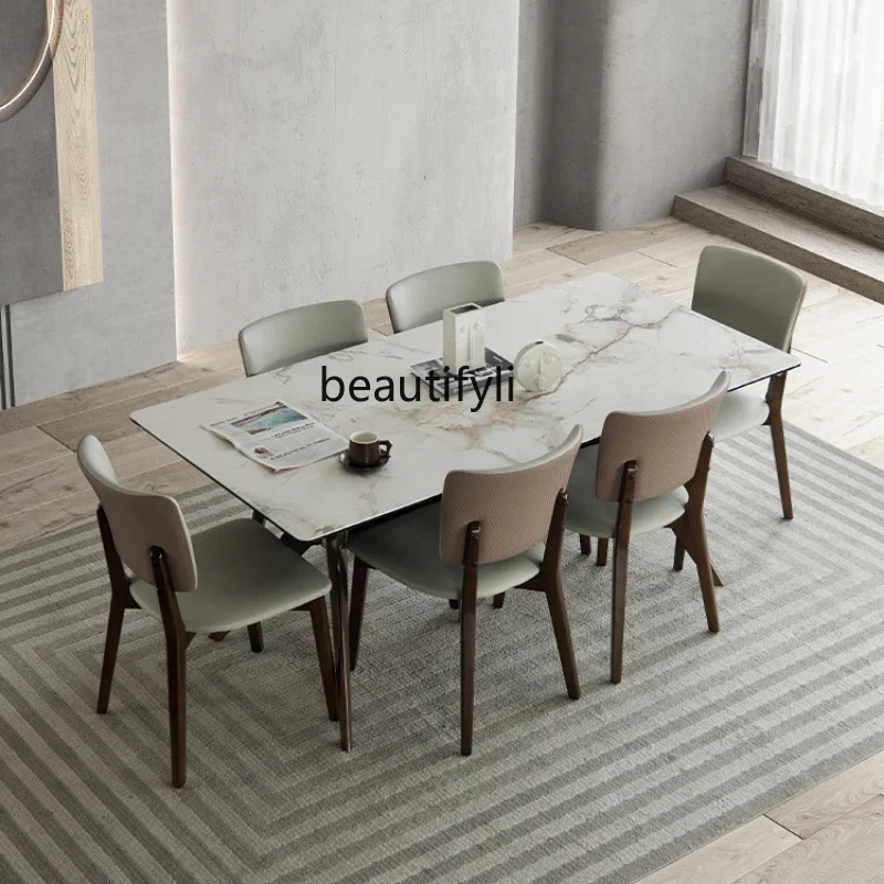 

Italian Stone Plate Dining Table Light Luxury Modern Simple Rectangular Household Solid Wood Small Apartment Dining Tables