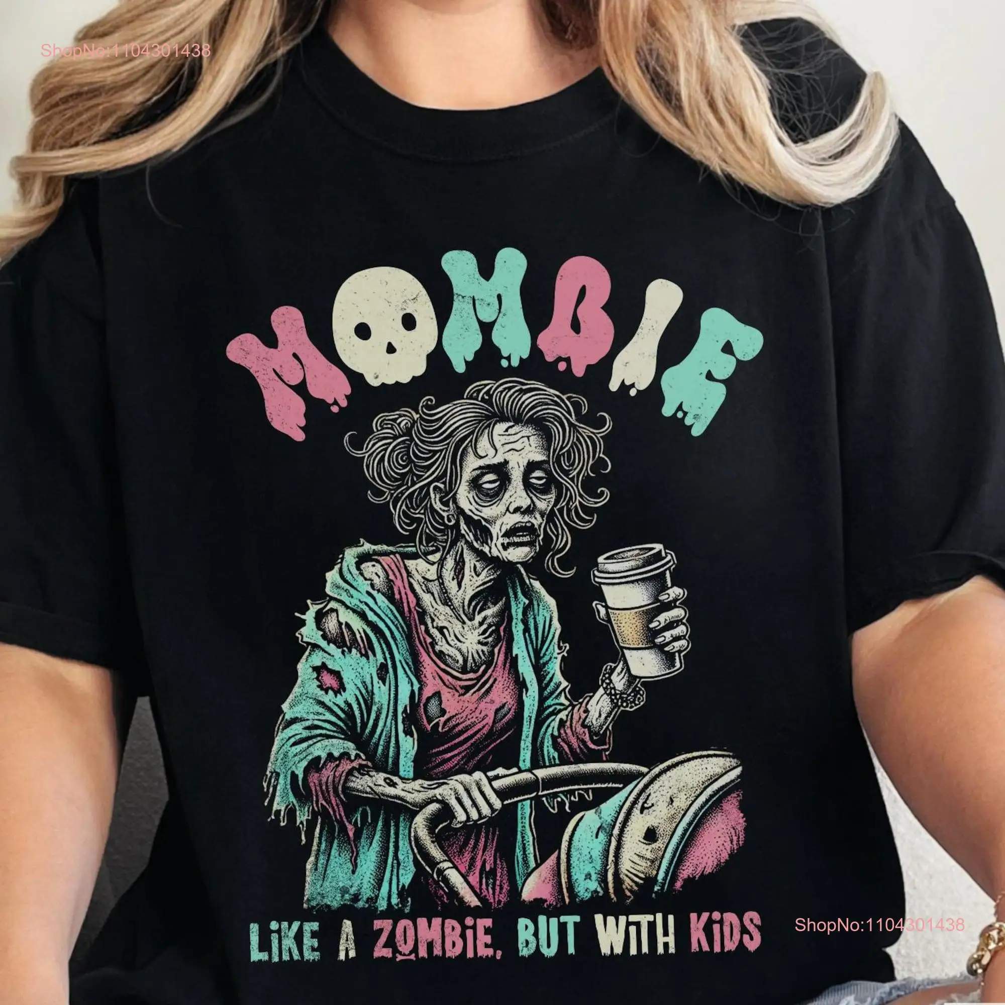 Mombie Like A Zombie But With Kids Funny Halloween T Shirt Momster Mom Life Spooky Mama Tired Fall Clothes Women