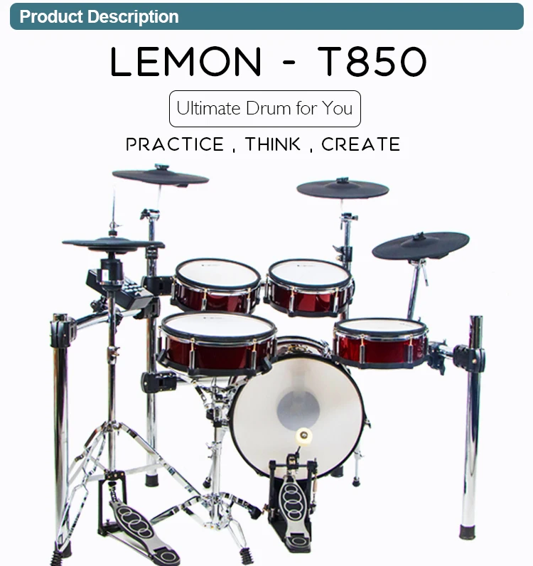 Lemon Drum T850 RD/BK 5 Drum Pads and 4 Cymbals for Electronic Drum Set