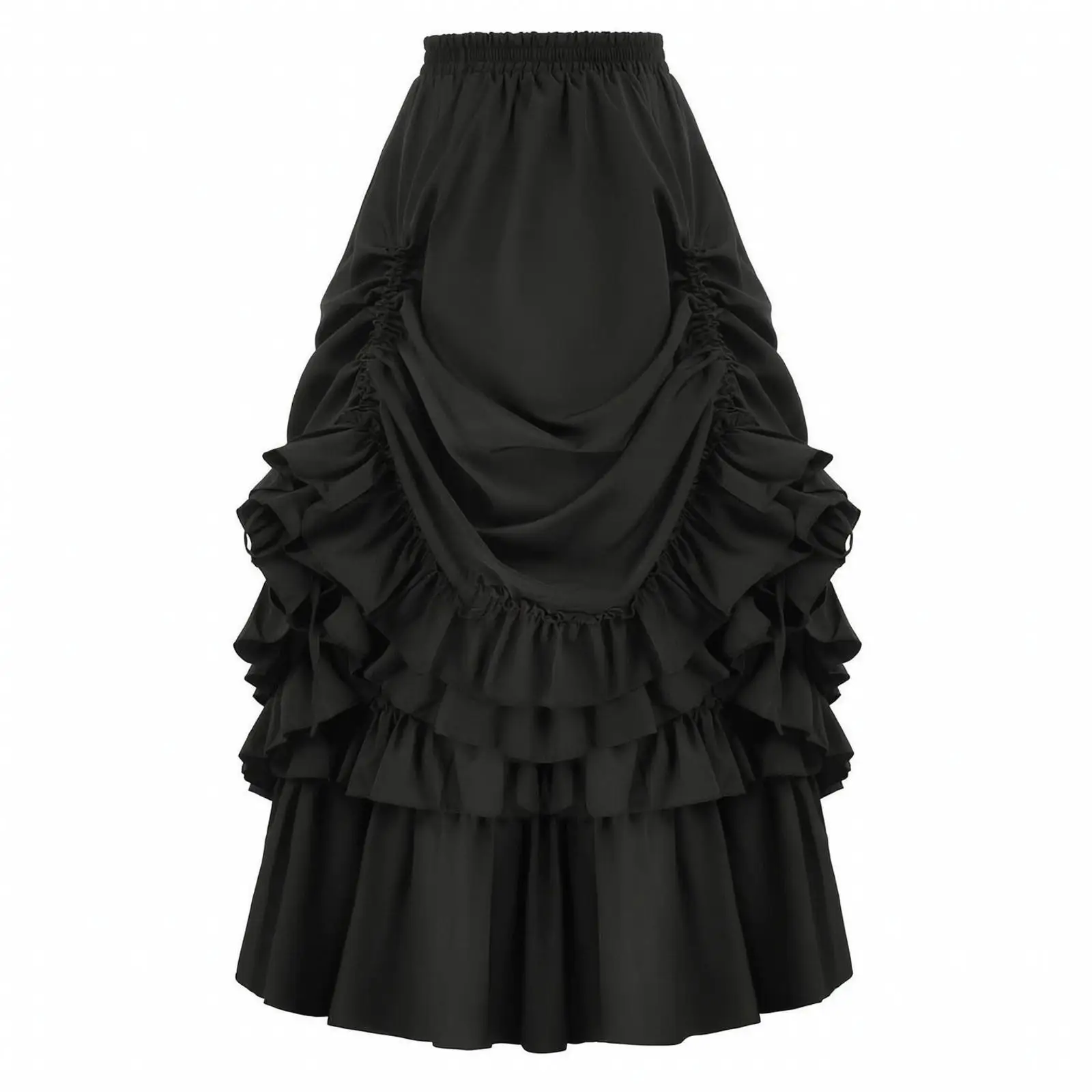 Women Retro Long Skirt Asymmetric Ruffle Hem Vintage Print Tiered Flared Polyester Casual Dress for Summer Events