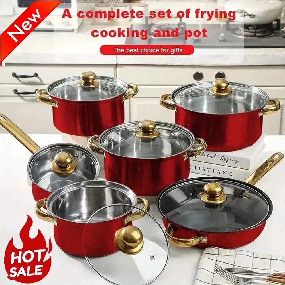 

Piece Cookware Set Nonstick Pots And Pans Home Kitchen Cooking Non Stick, Classic Design, Glass Cover, Stainless Steel Handle,