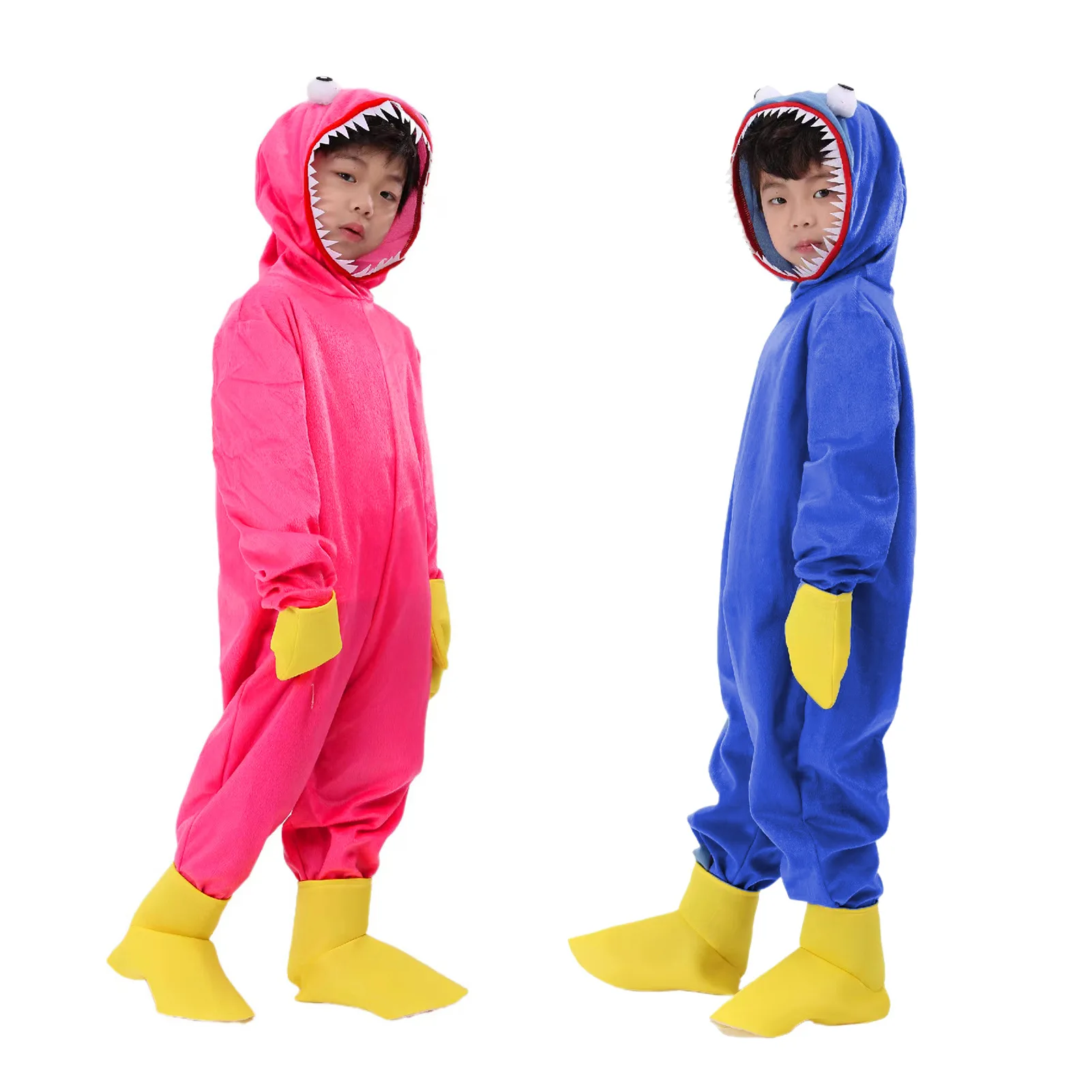 Blue Monster Cosplay Costume Play Game Character Plush Horror Scary Soft Gift for Boys Girls Halloween Party Hooded Jumpsuit