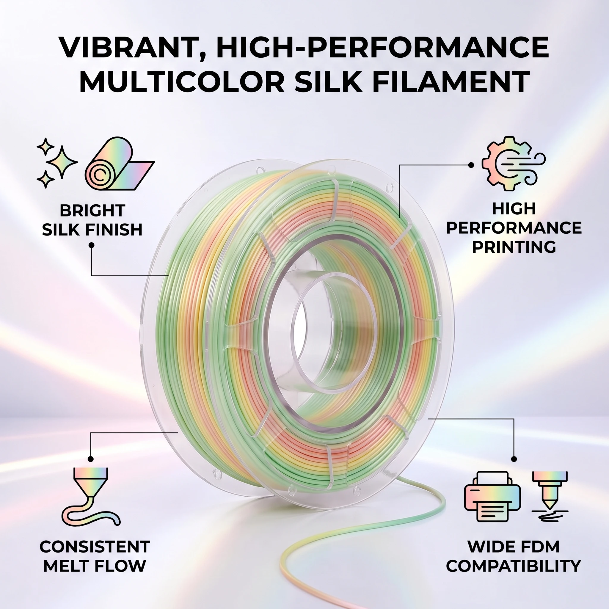 Silk Flower & Fruit Mountain PLA 1.75mm 250g Shiny Color Change 3D Printer Filament Multicolor Smooth Transition Neatly