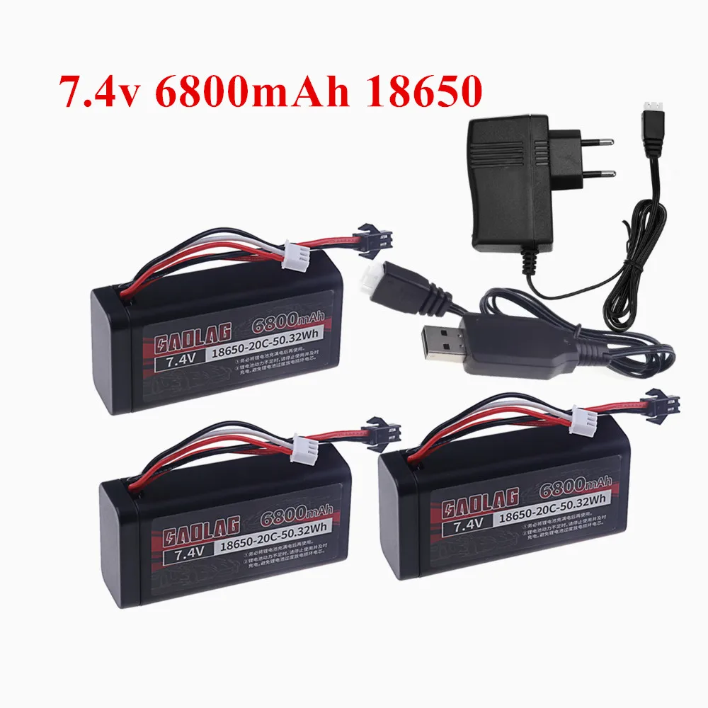 7.4V 6800mAh 18650 Li-ion Battery for WPL MN99S D90 U12A S033g Q1 H101 Rc Boats Cars Tanks Drones Parts 2s 7.4V Battery SM Plug