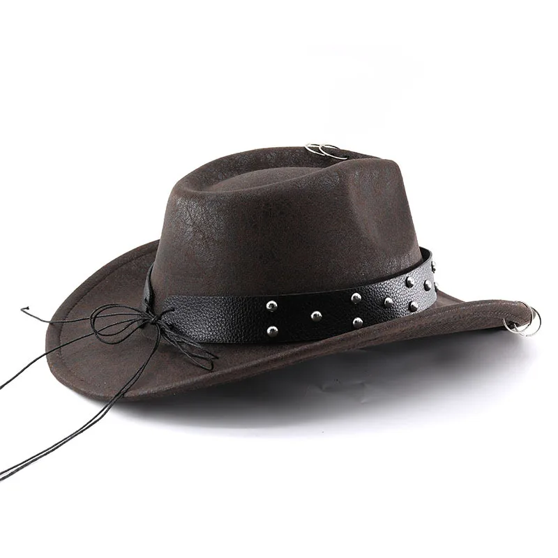 Neuer Vintage Western Cowboyhut aus Kunstleder für Herren, Gentleman Jazz Hüte, Panama Cowgirl Hut, Sombrero Hombre – Detail 5