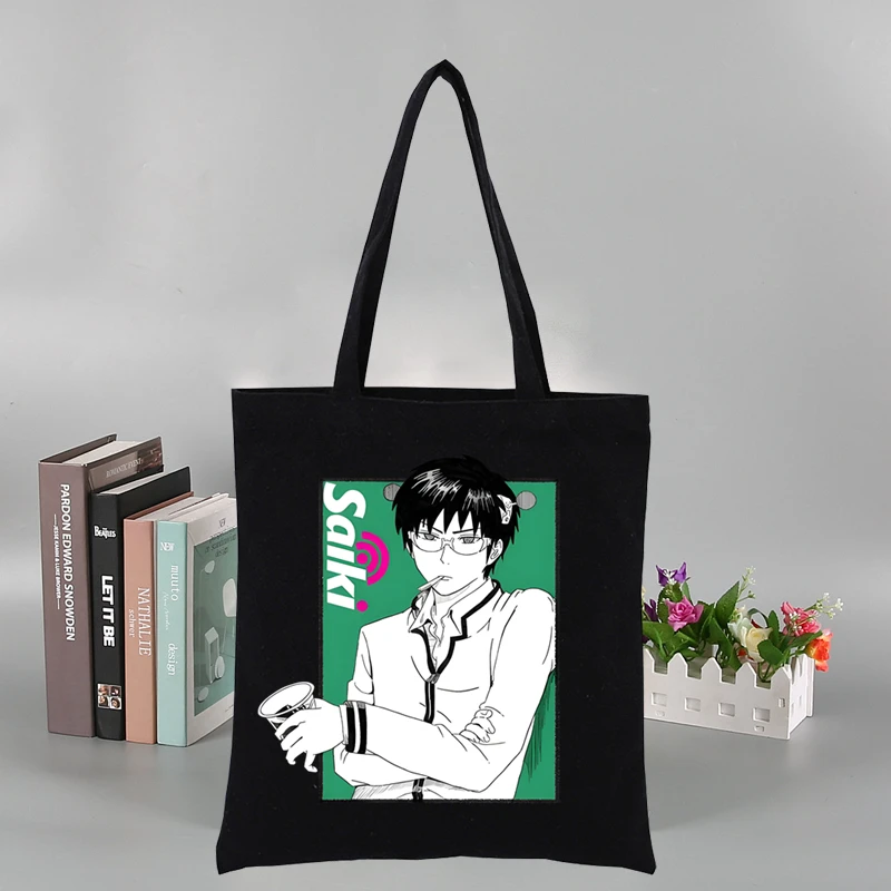 Saiki K Kusuo Geen Psi Nan Zwarte Dames Handtassen Canvas Tote Boodschappentassen Herbruikbare Boodschappentas Eco Opvouwbaar Zwart Nieuw Vrouw