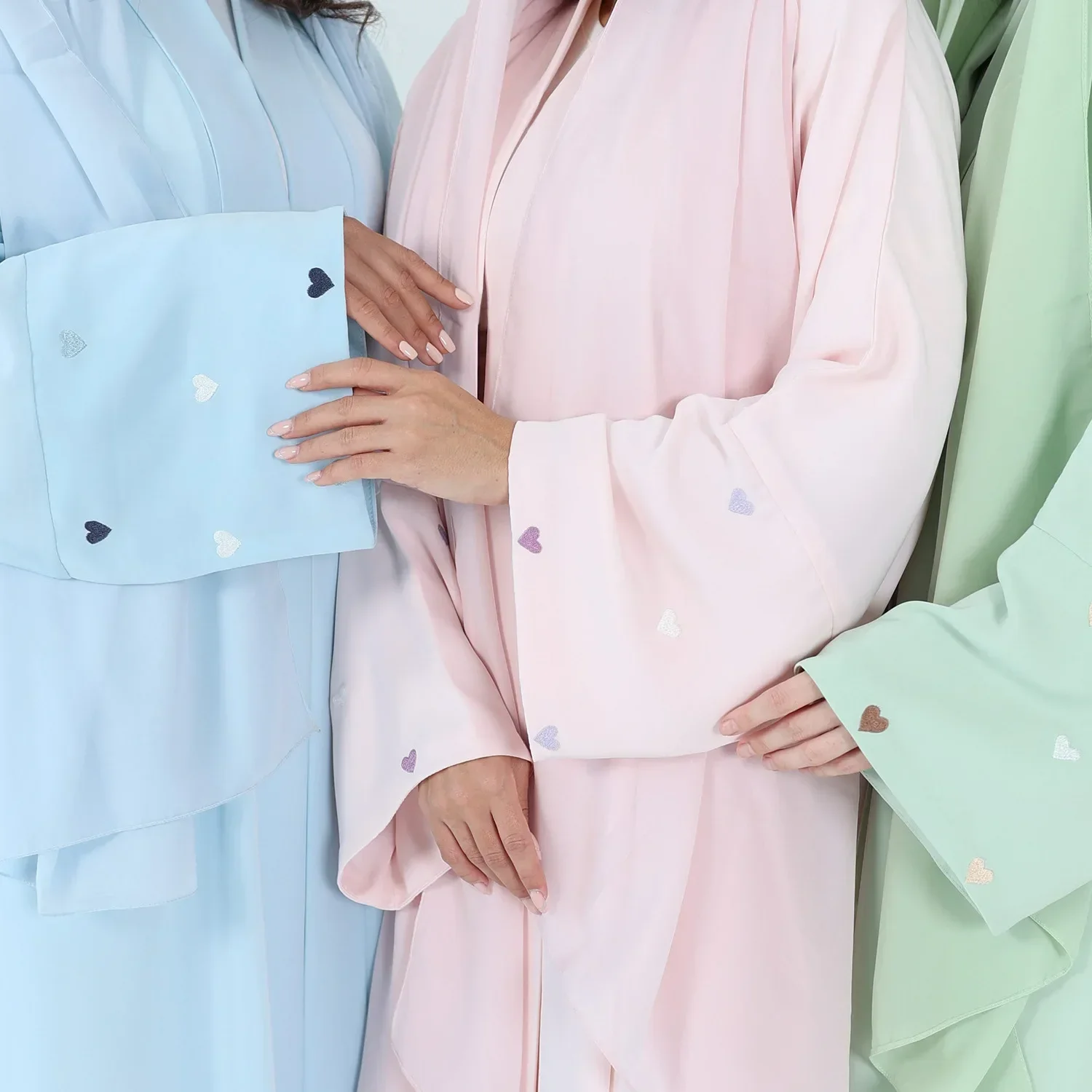 

Dubai Embroidery Heart Abaya Open Kimono Women Cardigan Maxi Dress Muslim Turkey Kaftan Arabic Gown Eid Ramadan Islamic Jalabiya
