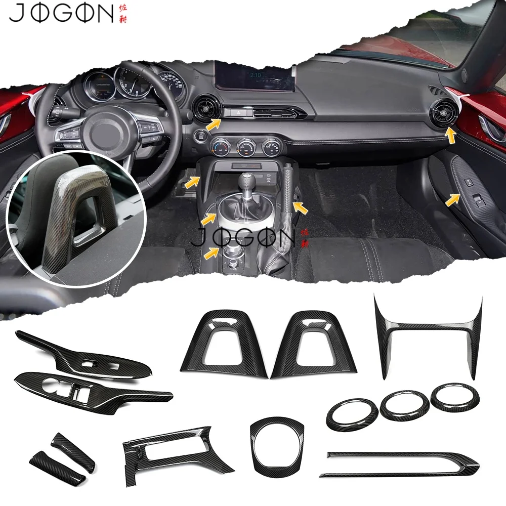 13Pcs For Mazda MX-5 MX5 Miata ND 2015-2025 LHD Dry Real Carbon Fiber Car Interior Complete Set Stick-ON Cover Trim Accessories