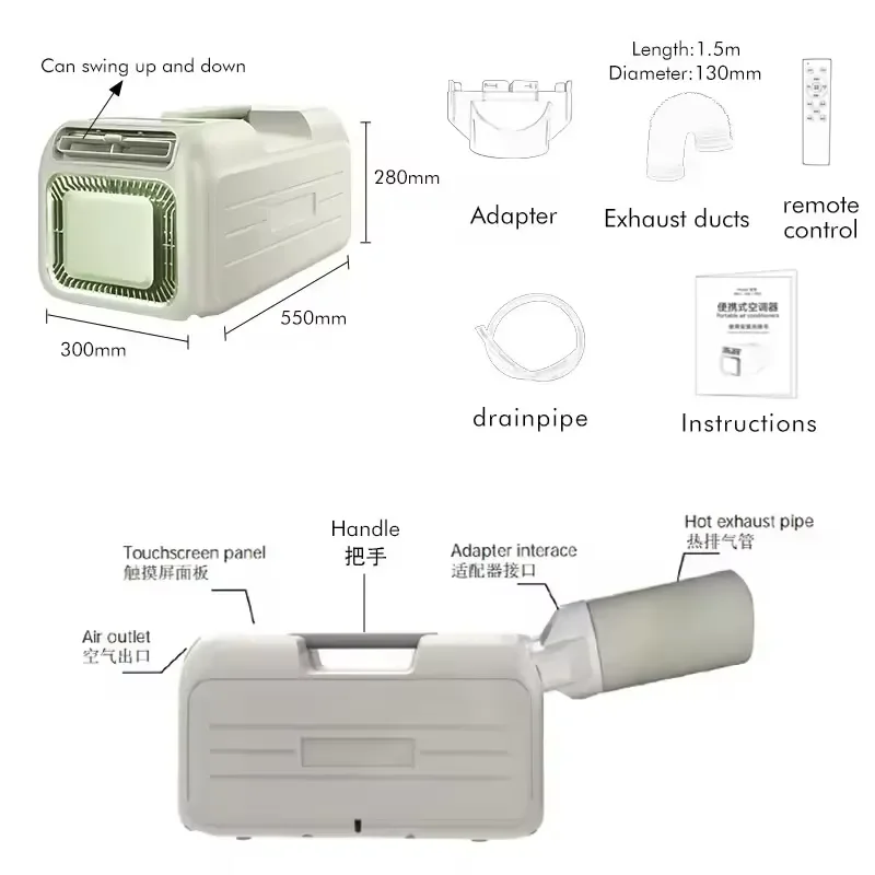 Portable Air Conditioner for Battery-Powered Cars Cooling and Heating App-Controlled Remote Control MiniBreeze