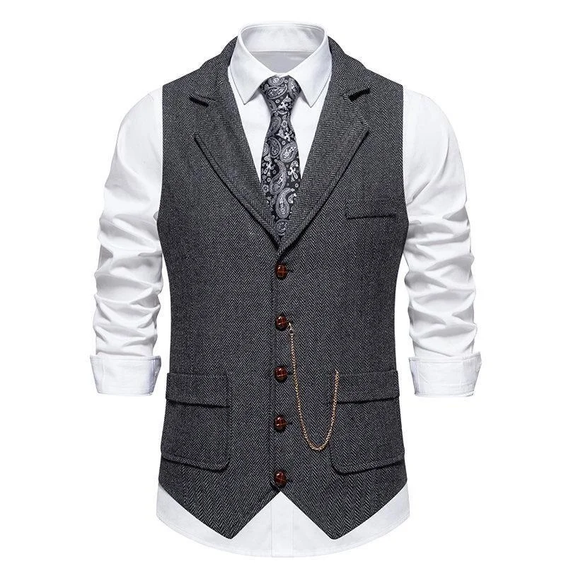 Vintage Mens Slim Casual Business Vest Coarse Pattern Single Breasted Chain Formal Waistcoat