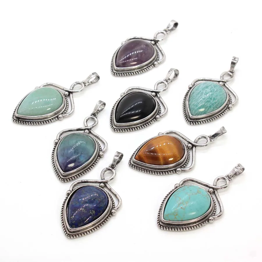 Natural Crystal Stone Water Drop Pendant For Women DIY Necklace Amethyst Rose Quartz Lapis Lazuli Opal Pendant Jewelry No Chain