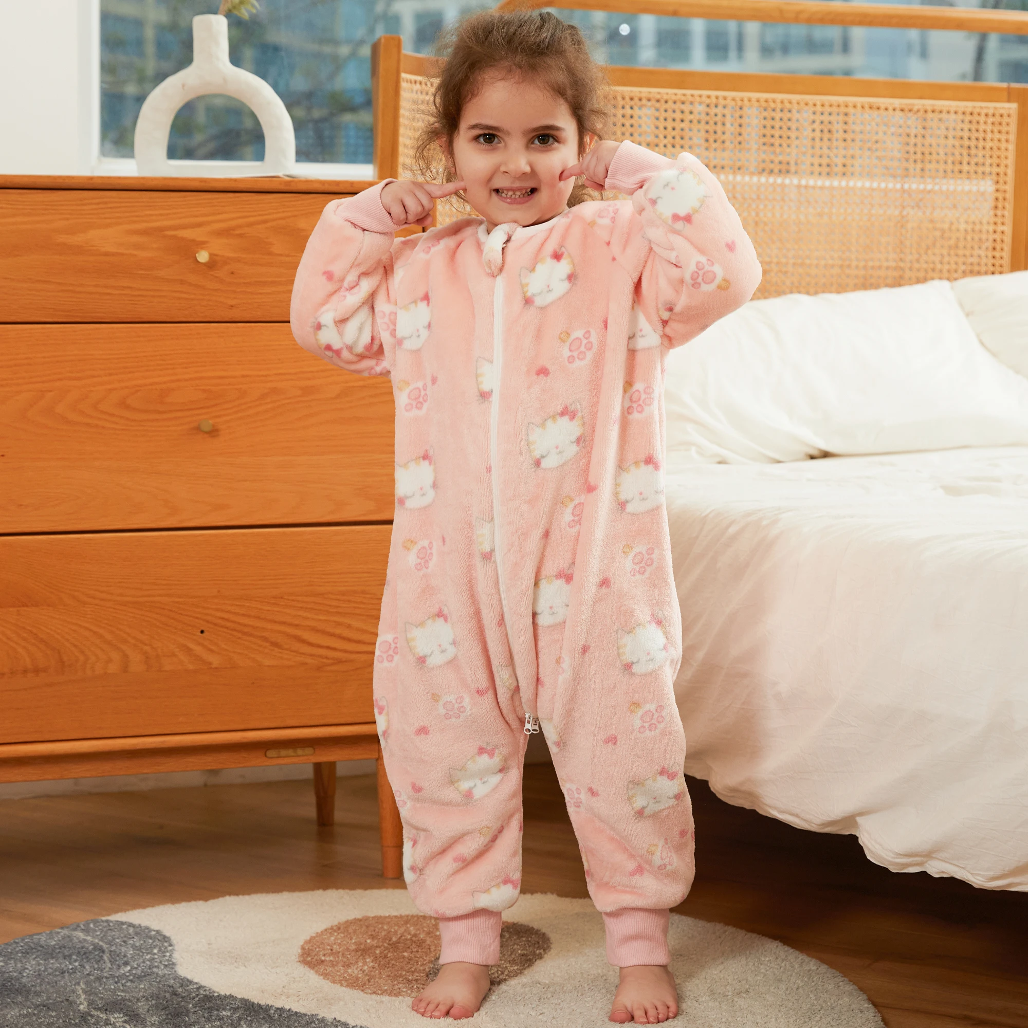 Girls Sleeping Bag Toddler Kids Fluffy Pajamas Winter 1 to 6 Y Children's Sleepsack Boys Flannel Cartoon Jumpsuit Baby Sleepwear