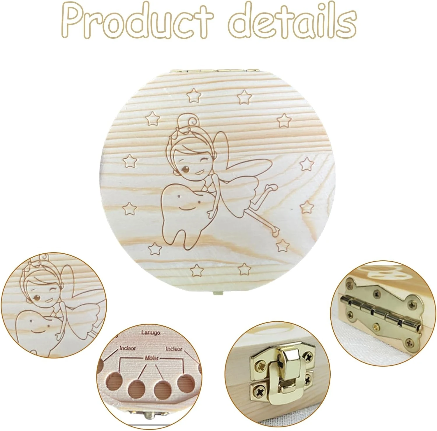 Wooden Milk Tooth Keepsake Box - Fairy Design Baby Memory Storage Kit for Girls and Boys