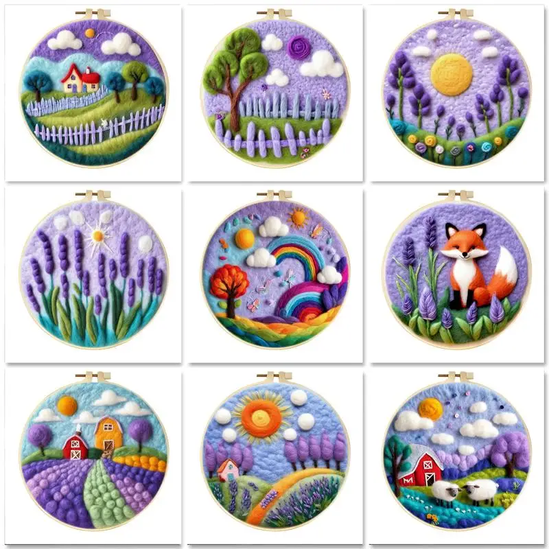 

GATYZTORY lavender Pattern Needle Felting Kit Starter Felting Painting Kit For Beginners Adult Felting Pad Wool Roving