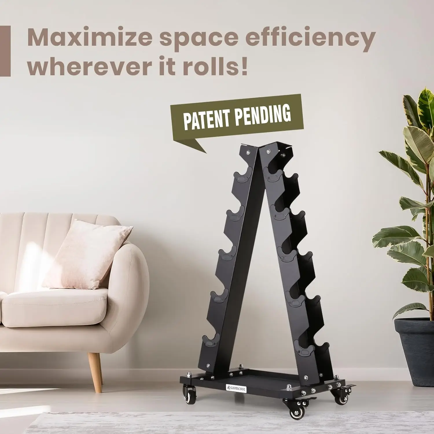 ชั้นวางดัมเบลเหล็กพรีเมียมพร้อมถาดและล้อ, ชั้นวางน้ำหนักแบบพกพาทรงตัว A สำหรับโรงยิมที่บ้าน (รองรับน้ำหนัก 200-700 ปอนด์)