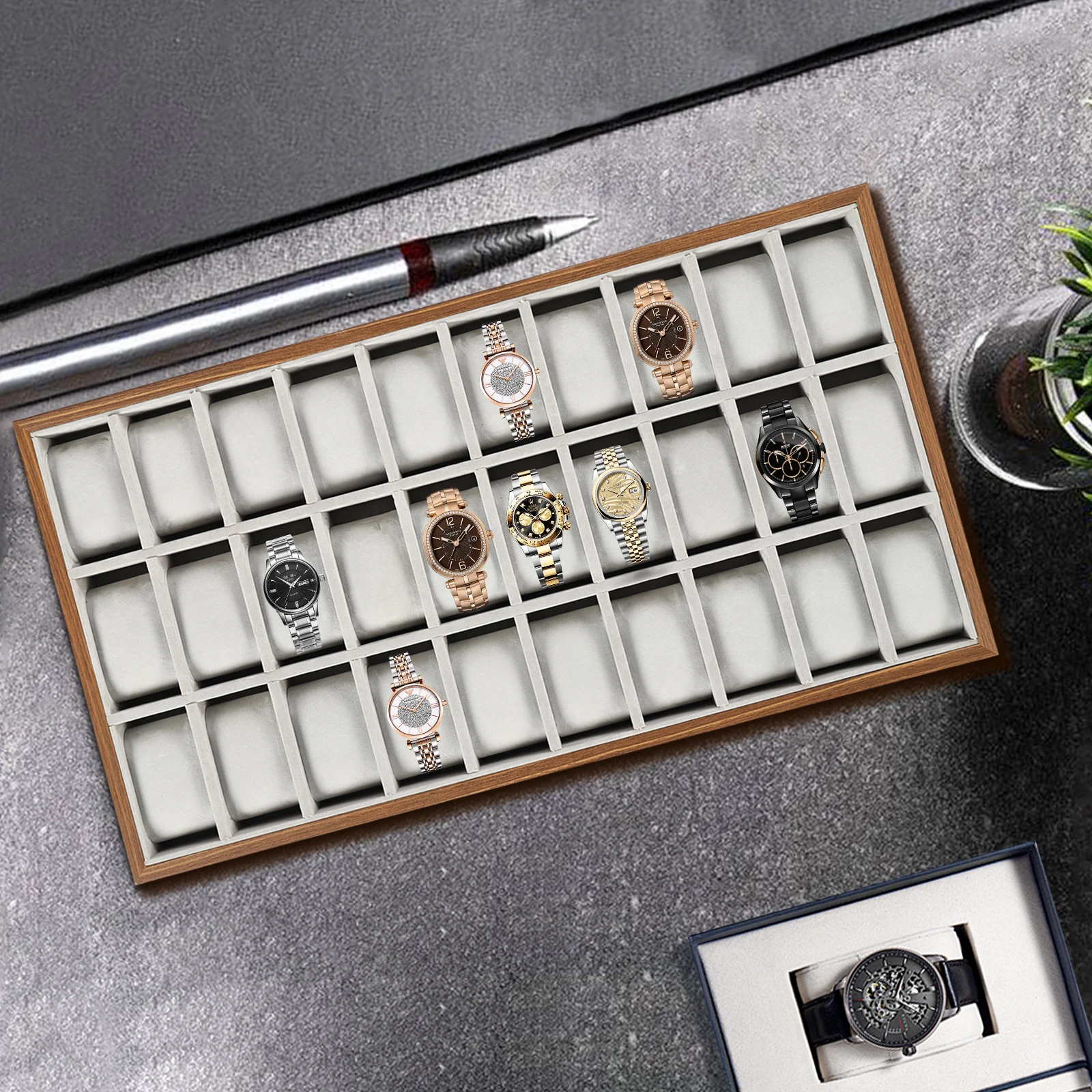 Watch Box 30 Compartments Watch Display Case Jewelry Storage Birthday, Valentine\'s Day, Wedding Gifts