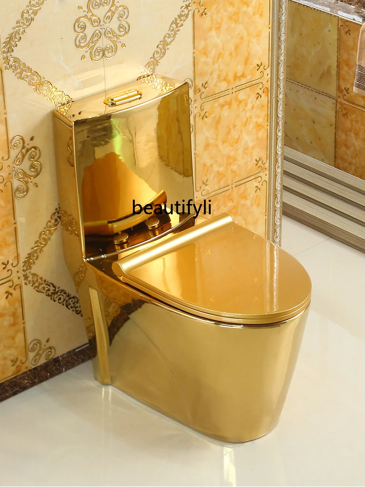 

Household European-Style Flush Golden Toilet Super Swirling-Style 8.0 Large Pipe Toilet Water-Saving Color Deodorant Toilet