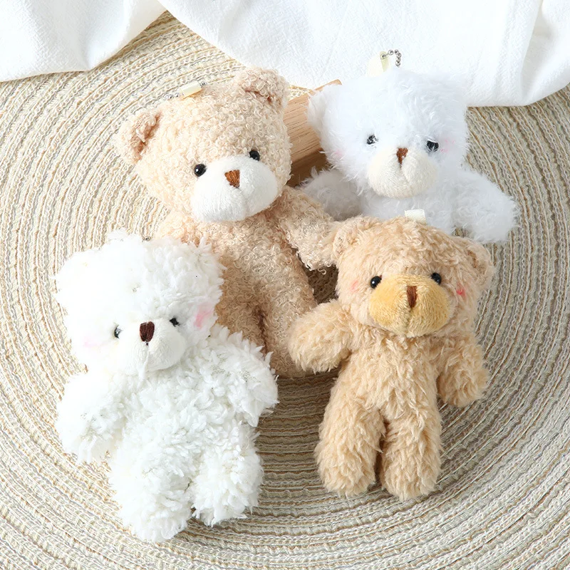 10Pcs/lot 12cm Cute Cartoon Teddy Jointed Bear Soft Stuffed Plush Toys Rabbit Stuffed Doll Keychain Pendant Small Gift Wholesale