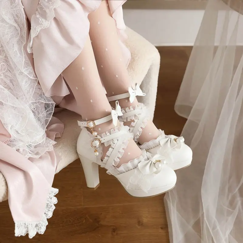 Leuke Originele Lolita Schoenen Grote Maat LO Schoenen Meisjes Hoge Hakken Vrouwelijke Studenten Prinses Sandaal Meisje Kant Kawaii Aanpassen