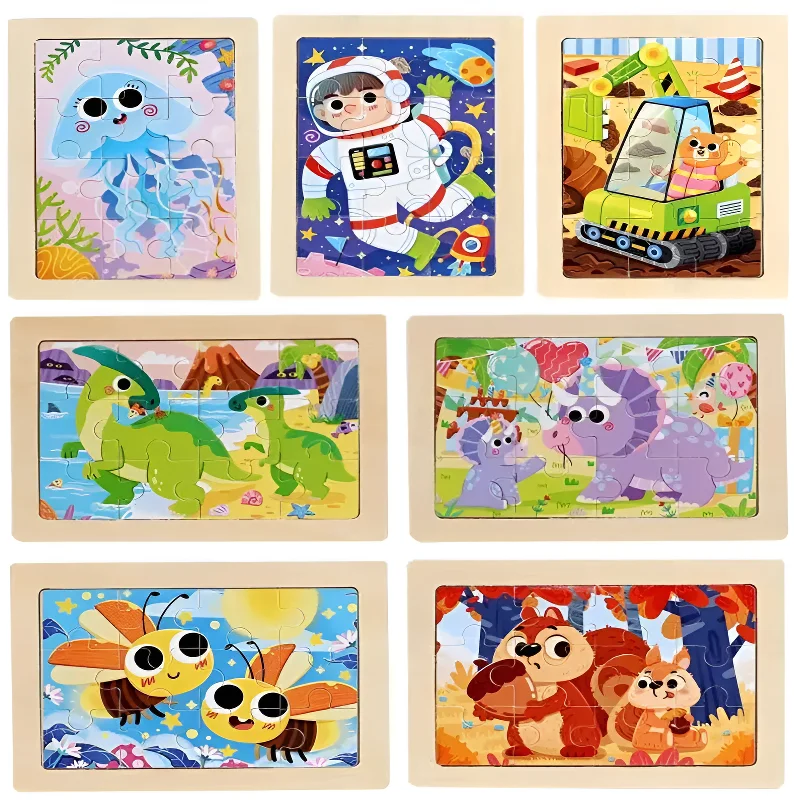 15x11cm Cartoon Animal Wooden Puzzle Intelligence Wood Jigsaw Puzzle Montessori Early Learning Educational Toys for Children