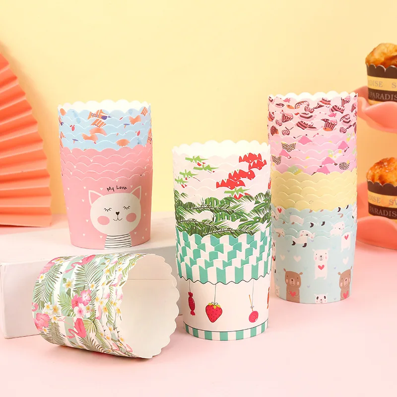 Tasses à gâteaux ronds en papier, 50 pièces, dessins animés, collations, gâteaux de Dessert, grands accessoires résistants à l\'huile, four haute