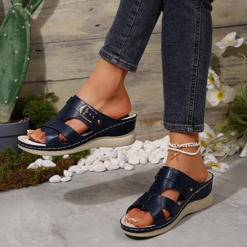 2026 الصيف النساء منصة النعال موضة ريترو أحذية الشاطئ عادية صنادل العظام اللمحة تو الراحة Sandalias De Mujer