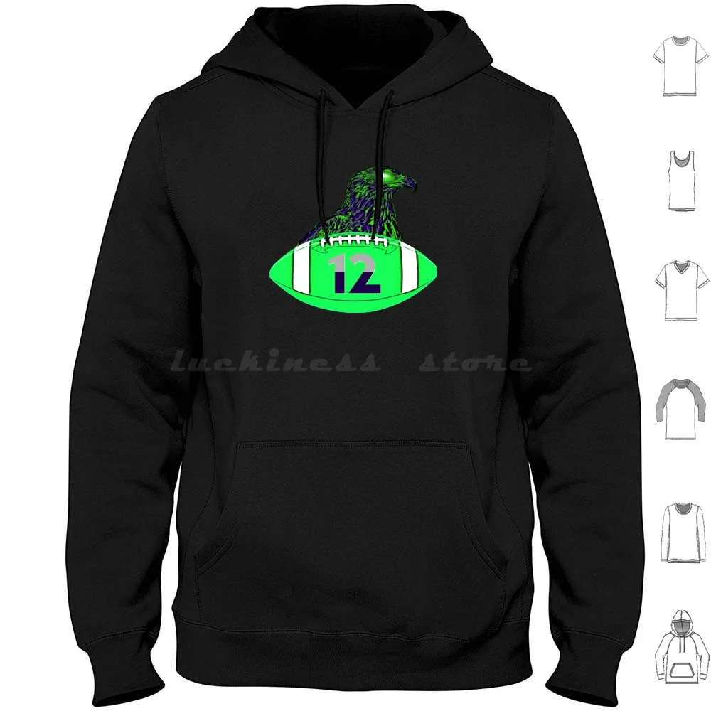 Seattle Football Hawk'S 12Th Man Hoodies Long Sleeve Seattle Washington Pacific Northwest Skyline Pnw Space Needle