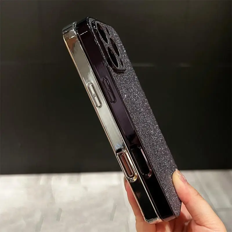 حافظة هاتف لامعة مطلية بالكهرباء لهاتف آيفون 15 بلس 16 14 13 12 برو ماكس غطاء خلفي لامع مقاوم للصدمات