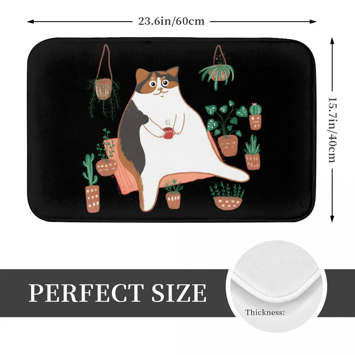 Calico Cat With Pot Plants Cat For Mom Doormat Kitchen Entrance Home Floor Mat Non-slip Carpet Rug for Balcony Footpad Mats
