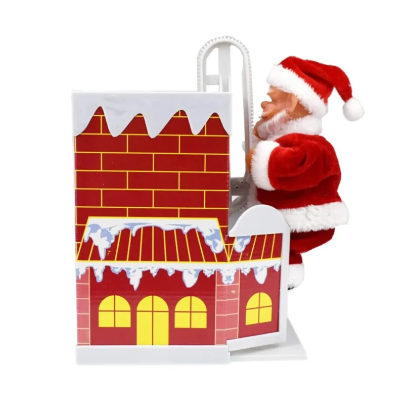 

Electric Santa Claus Climbing Down & Down Chimney Xmas Santa Toy Battery Operated Music Doll Christmas Ornament Gift No Battery