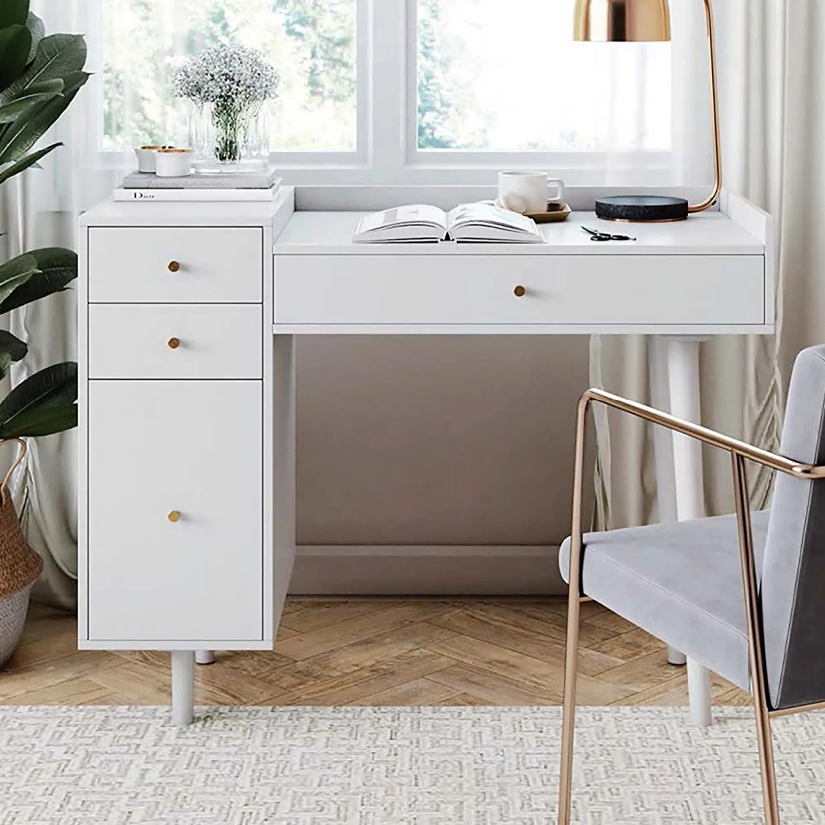 

！@Combohome Modern Smart Computer Desk Large Storage Solid Wood Office Table with Drawer