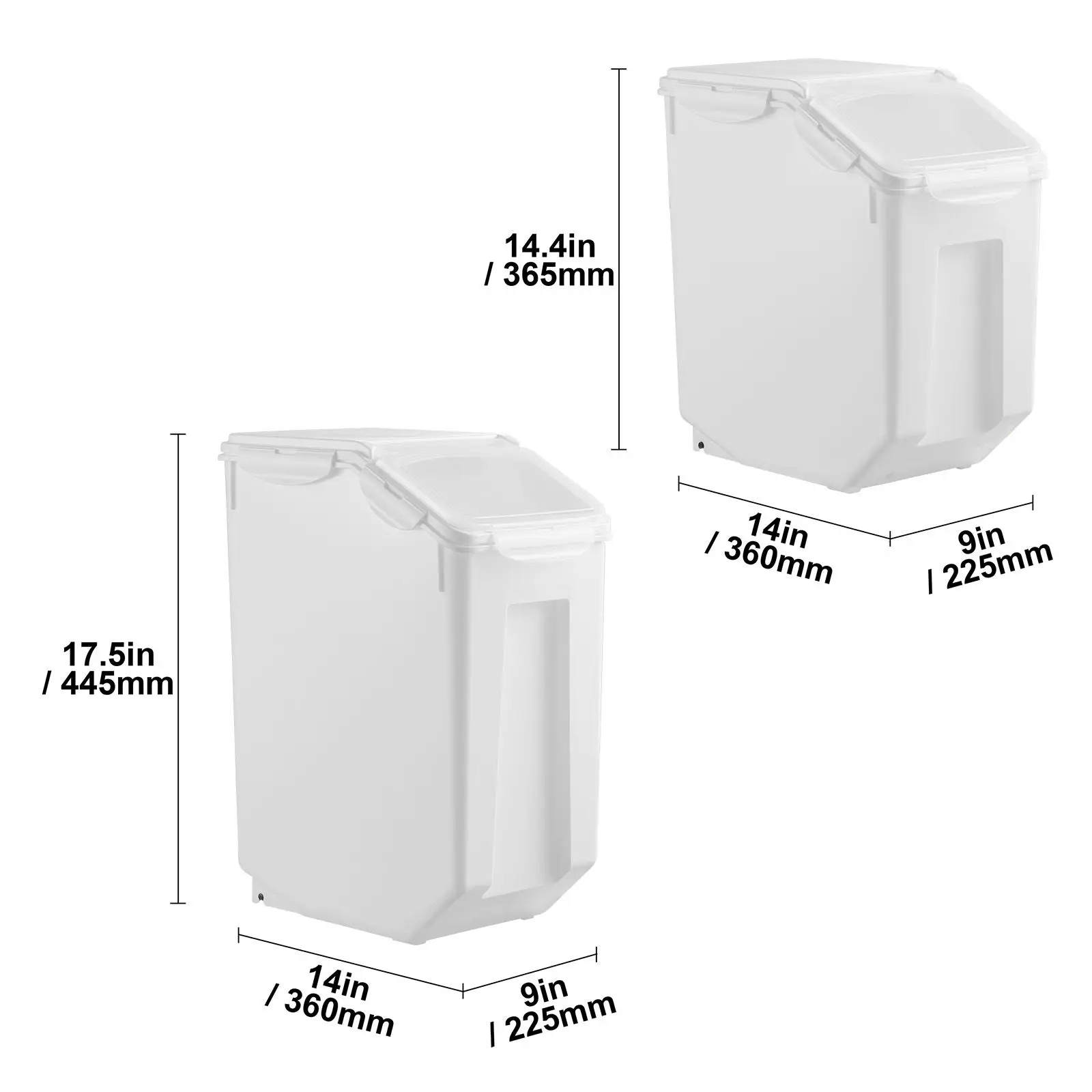 Rice Storage Container, 3.5Gal/15Lx2 + 4.5Gal/20Lx2 Large Dog Food Dispenser Bin, Kitchen Ingredient Grain Cereal Bin, Pet food Containers with Wheels, 4 Measuring Cups, Airtight Lid, 4 Pack