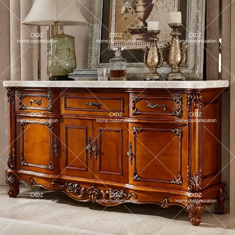 European Style Marble Side Cabinet Wine Storage Cupboard for Living Room Balcony Hotel Locker Household Partition Shelf