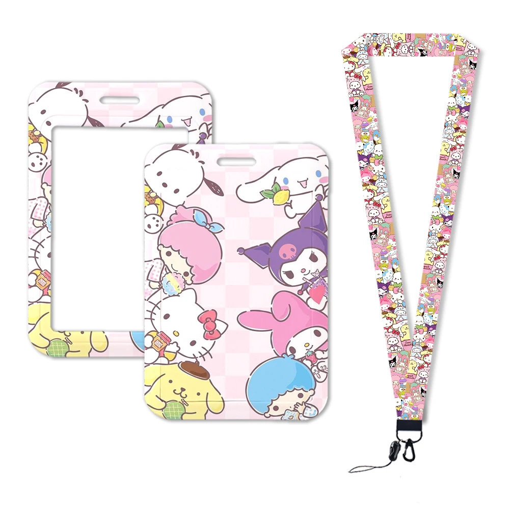 

W Sanrio Hello Kitty Card Holder Anime Figures Kuromi Cinnamoroll My Melody Cute Bank ID Card Schoolbag Decoration Gifts