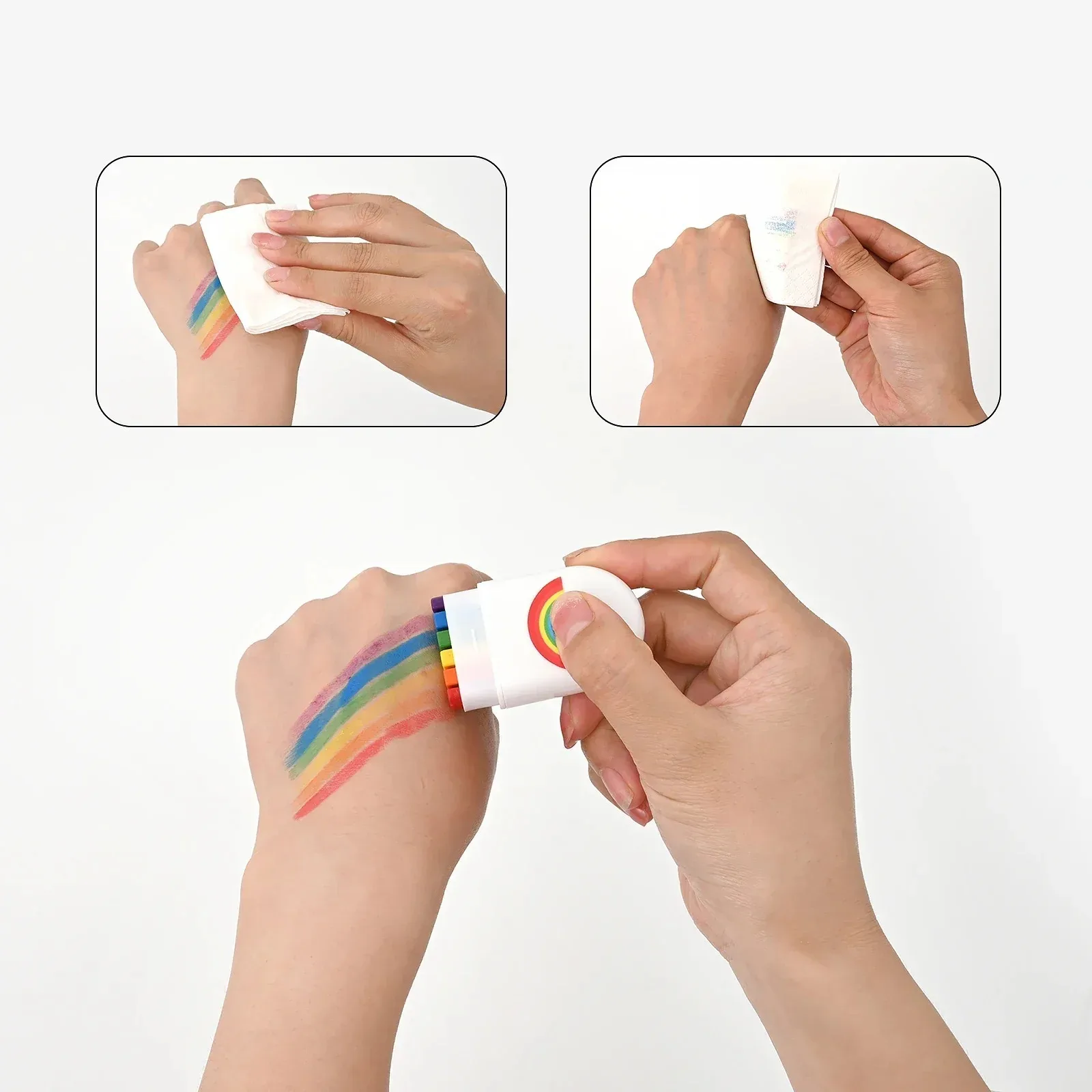 1-3Pcs Kawaii Rainbow Crayon Paint Stick Washable Non-Toxic for Birthday Halloween Theme Party Costume DIY Makeup Party Supplies