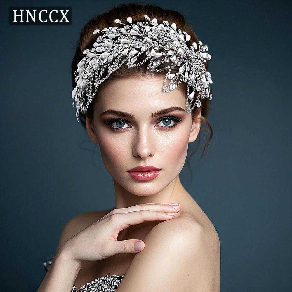 HNCCX Woman Rhinestone Flower Headband Bridal Wedding Hair Accessories Handmade Crystal Beaded Headwear Woman Party Tiara CP614