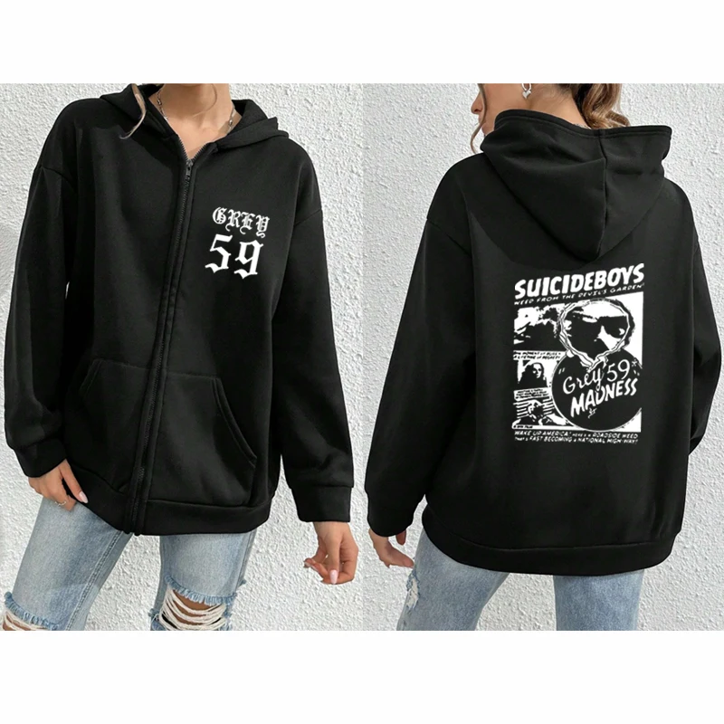 2022 Rapper Hip Hop Classic Sweatshirt Suicideboys Gray Day Trip Suicideboys Gift for Fan Album Music Zip Sweatshirt